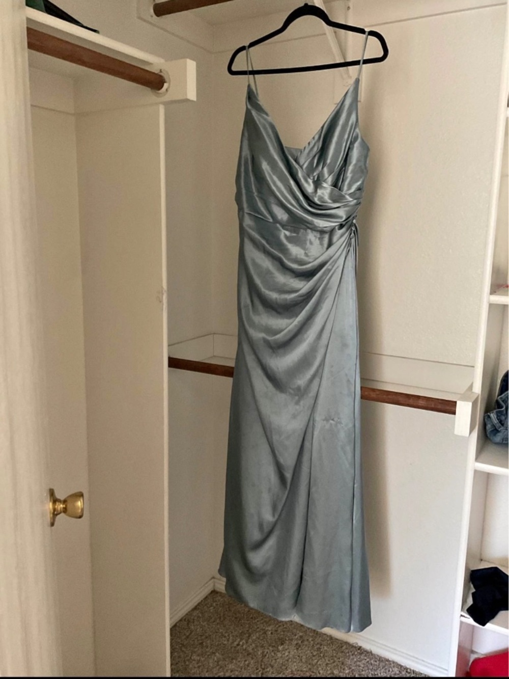 David's Bridal Dusty Blue Charmeuse Dress
